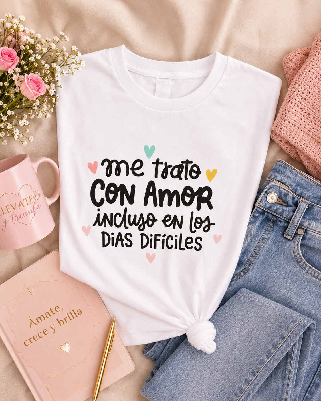 Me trato con Amor incluso en los dias Dificiles - Camiseta Inspiradora para Mujeres