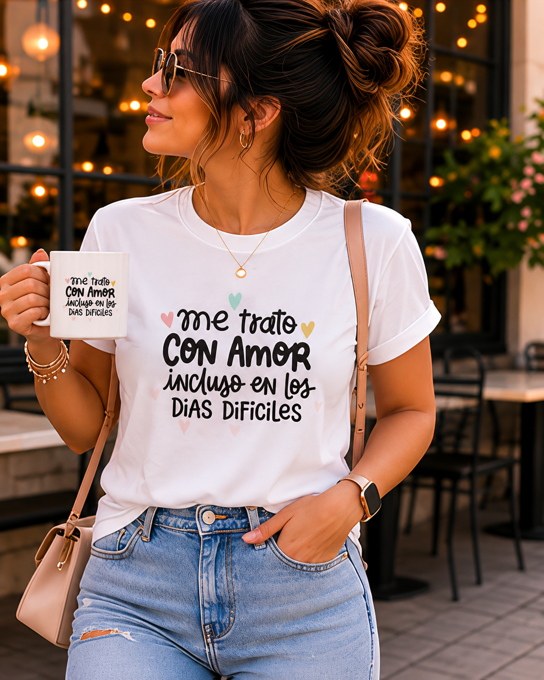Me trato con Amor incluso en los dias Dificiles - Camiseta Inspiradora para Mujeres
